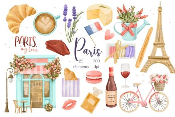 Download Watercolor Paris Love Clipart Set - Watercolor Collection