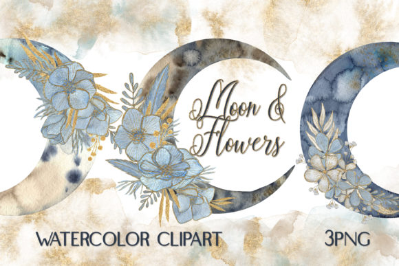 Download Watercolor Boho Clipart Moon &amp; Flowers - Watercolor Collection
