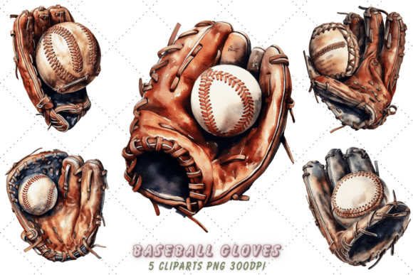 Download Baseball Gloves Vintage Watercolor Art - Watercolor Collection