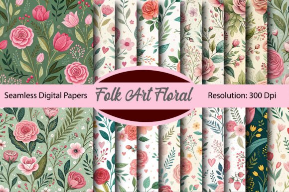 Download Folk Art Floral Valentine Digital Paper - Valentine Collection