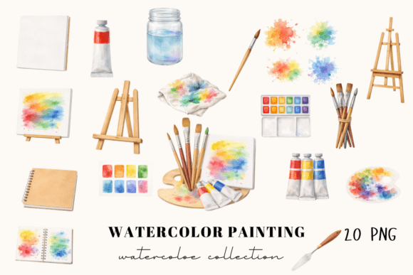 Download Watercolor Painting Tools Clipart Set - Watercolor Collection
