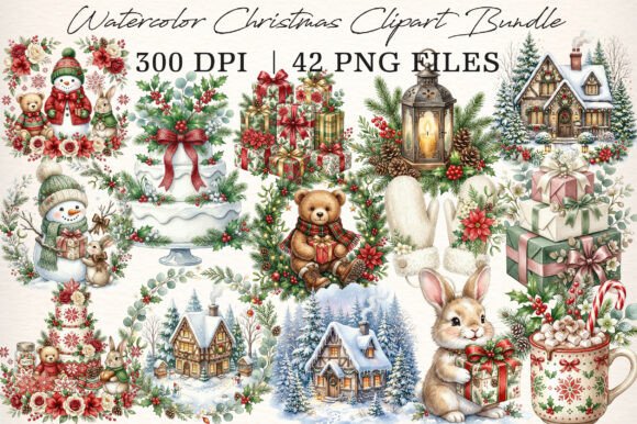 Download Watercolor Christmas Clipart Bundle - Watercolor Collection
