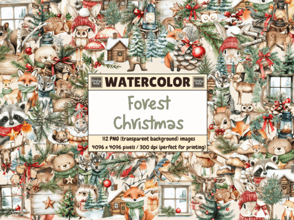Download Forest Christmas Watercolor Clipart - Watercolor Collection