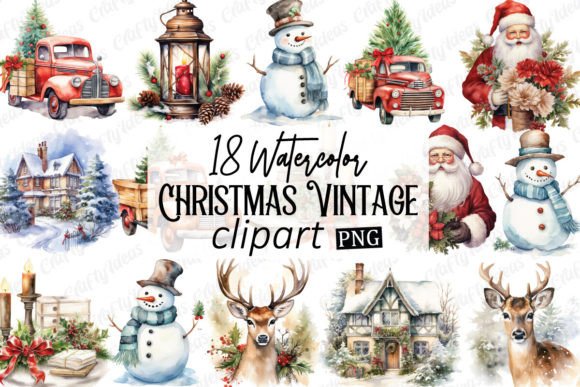 Download Watercolor Christmas Vintage Clipart - Watercolor Collection