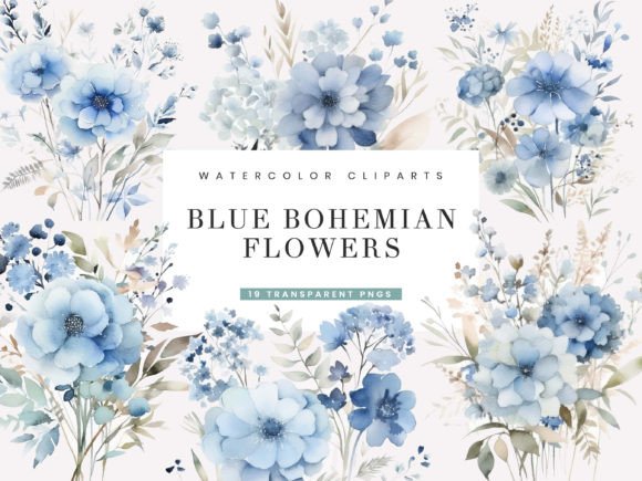 Download Watercolor Blue Bohemian Flower Clipart - Watercolor Collection