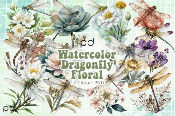 Download Watercolor Dragonfly Floral Graphics - Watercolor Collection