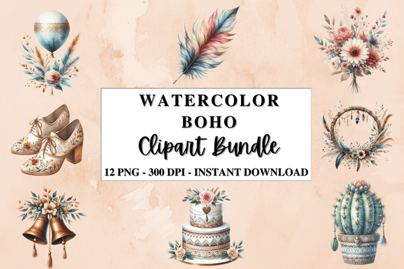 Download Watercolor Boho Clipart Bundle - Watercolor Collection