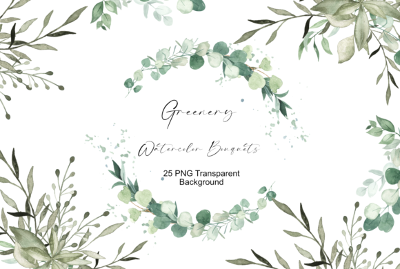 Download Greenery Bouquets Watercolor Clipart - Watercolor Collection