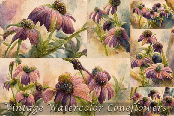 Download Vintage Watercolor Purple Coneflowers - Watercolor Collection