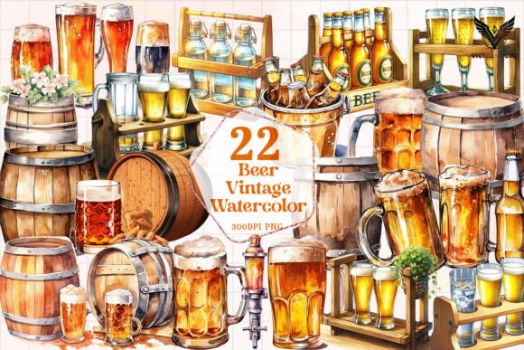 Download Beer Vintage Watercolor Clipart PNG - Watercolor Collection
