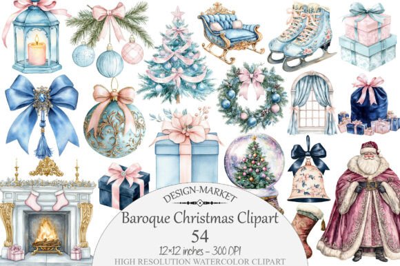 Download Watercolor Baroque Christmas Clipart - Watercolor Collection