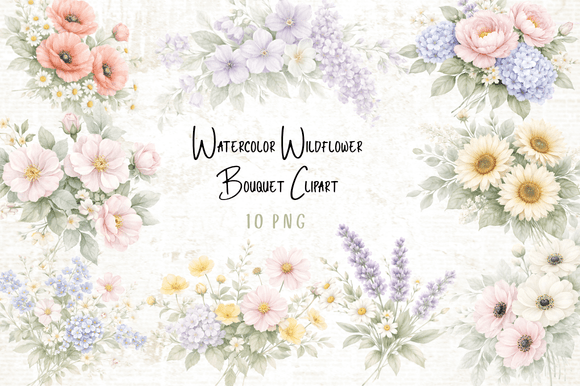 Download Watercolor Wildflower Bouquet Clipart - Watercolor Collection