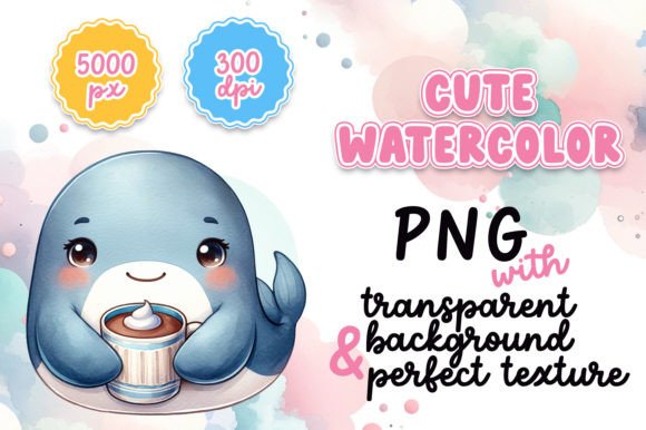 Download Cute Watercolor Whale with Hot Cocoa - Watercolor Collection