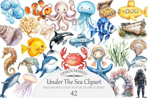 Download Watercolor Under the Sea Clipart - Watercolor Collection