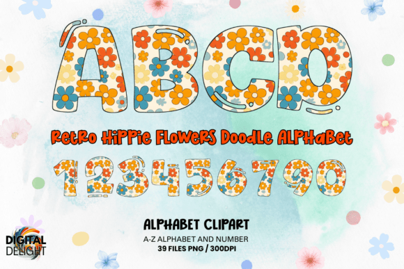 Download Retro Hippie Flowers Doodle Alphabets - Premium Resources
