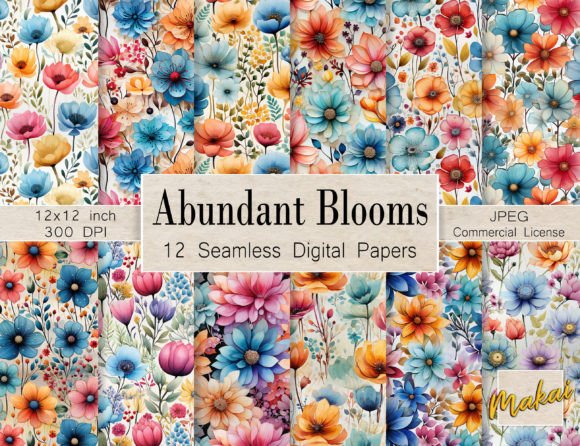 Download Boho Watercolor Flower Seamless Patterns - Watercolor Collection