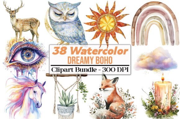 Download Watercolor Dreamy Boho Clipart PNG - Watercolor Collection