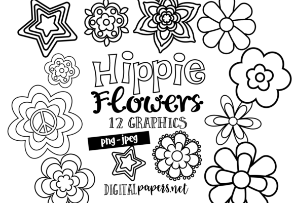 Download Hippie Flowers Outlines - Premium Resources