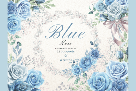 Download Watercolor Blue Rose Wreaths &amp; Bouquets - Watercolor Collection