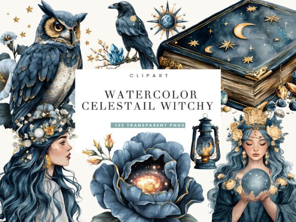 Download Watercolor Celestial Witchy Clipart - Witch Collection
