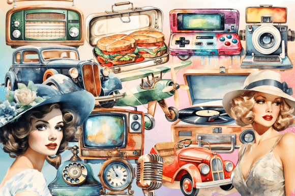 Download Retro Vintage Watercolor Clipart - Watercolor Collection